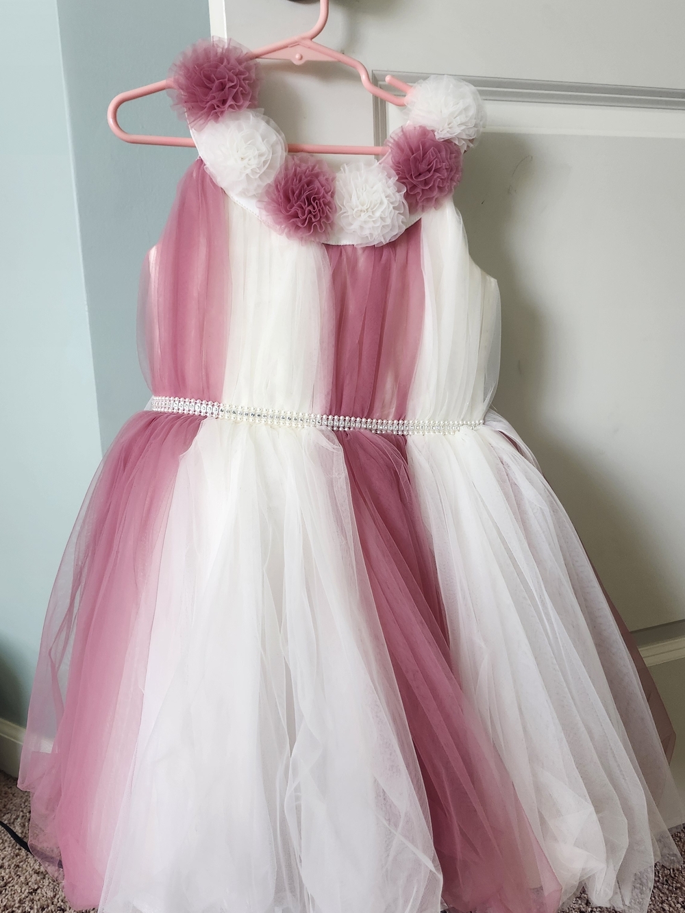 Pink and White Tulle Flower Girl Dress